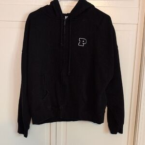 PINK Victoria's Secret Black Full Zip Hoodie With PINK Logo Size L
